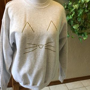 Gray Sweatshirt with Cat Design